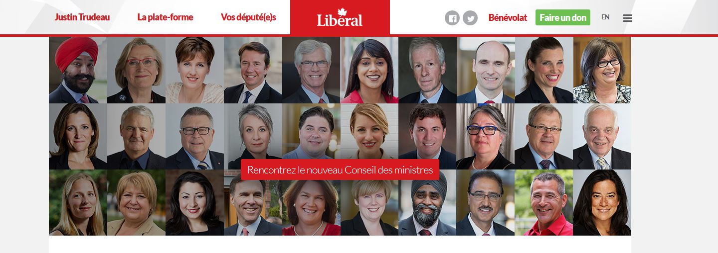 Capture d'écran 20.11.2015 du site du Parti libéral - composition du gouvernement